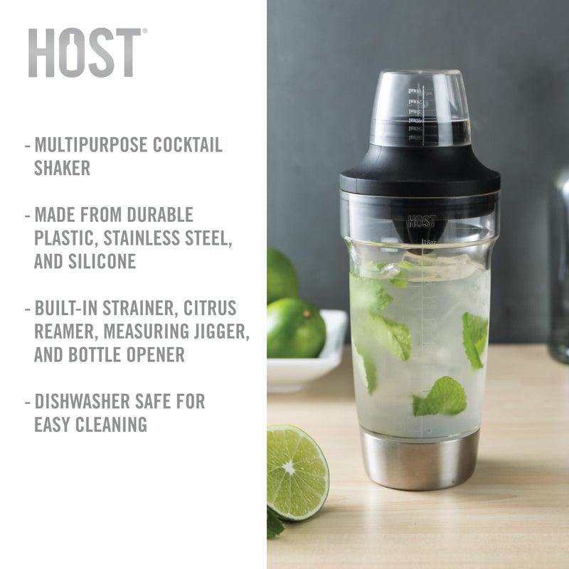 Host All in One Cocktail Shaker Set with Measurements, Reamer, Bottle Opener, Strainer and Jigger for Cold Brew Cocktails, Home Bar, Bartending, Camping, Picnic, Outdoor Party, On the Go, 18 oz - Image 2